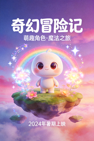 动画电影海报：可爱卡通角色在奇幻世界